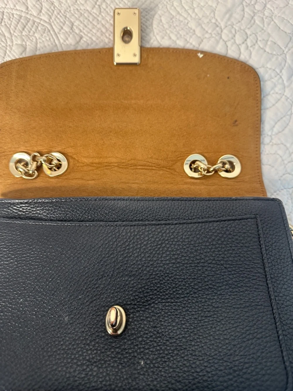 Black Leather‎ Shoulder Bag with Gold Hardware